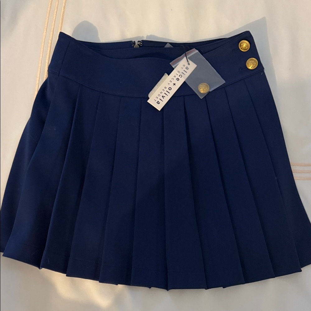 Alice + Olivia Navy Blue Pleated Skirt